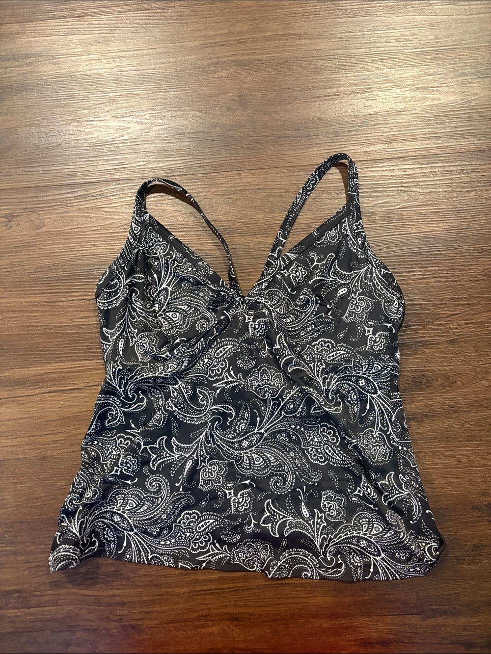 Black Paisley Print Spaghetti Strap Women's Swim Top